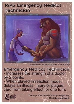 Need: 0    Want: 11    Have: 2    Will Trade: 0    In Storage: 0              R/A3 ‑ Emergency Medical Technician  Set: Pro1  Rarity: Pro1    Artist: Susan Van Camp    