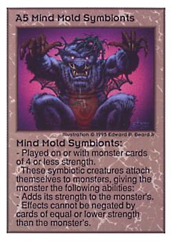 Need: 0    Want: 0    Have: 98 (+8)    Will Trade: 94    In Storage: 50              A5 ‑ Mind Mold Symbionts  Set: UE  Rarity: R1    Artist: Edward P. Beard Jr.    