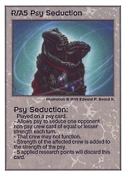 Need: 0    Want: 0    Have: 156    Will Trade: 148    In Storage: 50              R/A5 ‑ Psy Seduction  Set: PoM  Rarity: R1    Artist: Edward P. Beard Jr.    