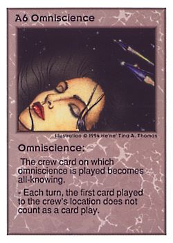 Need: 0    Want: 0    Have: 20 (+30)    Will Trade: 17    In Storage: 12              A6 ‑ Omniscience  Set: UE  Rarity: V1    Artist: Ne'Ne Tina A. Thomas    