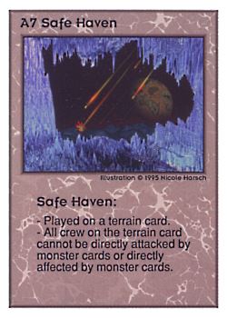 Need: 0    Want: 0    Have: 19 (+32)    Will Trade: 16    In Storage: 11              A7 ‑ Safe Haven  Set: UE  Rarity: V1    Artist: Nicole Harsch    