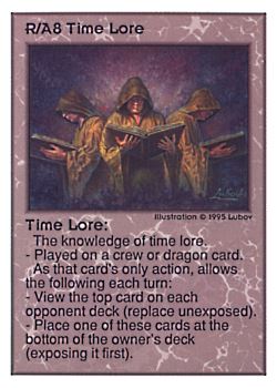 Need: 0    Want: 0    Have: 25 (+44)    Will Trade: 23    In Storage: 17              R/A8 ‑ Time Lore  Set: UE  Rarity: V1    Artist: Lubov    