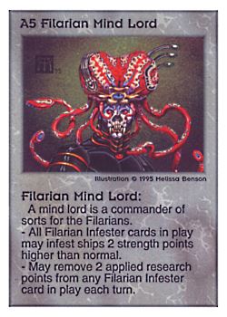Need: 0    Want: 0    Have: 153    Will Trade: 145    In Storage: 44              A5 ‑ Filarian Mind Lord  Set: PoM  Rarity: R1    Artist: Melissa A. Benson    