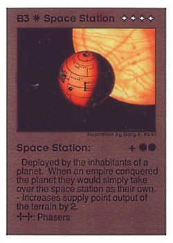Need: 0    Want: 0    Have: 134 (+48)    Will Trade: 130    In Storage: 34              B3 ‑ Space Station  Set: UE  Rarity: U1    Artist: Gary A. Kalin    