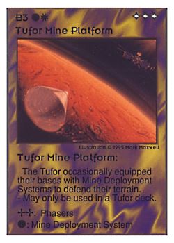 Need: 0    Want: 0    Have: 432    Will Trade: 424    In Storage: 51              B3 ‑ Tufor Mine Platform  Set: UE  Rarity: C1    Artist: Mark Maxwell    