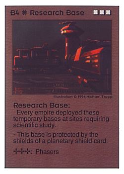 Need: 0    Want: 0    Have: 139 (+54)    Will Trade: 135    In Storage: 34              B4 ‑ Research Base  Set: UE  Rarity: U1    Artist: Michael Trapp    