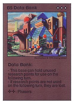 Need: 0    Want: 0    Have: 96 (+170)    Will Trade: 92    In Storage: 50              B5 ‑ Data Bank  Set: UE  Rarity: R1    Artist: Darryl Elliott    