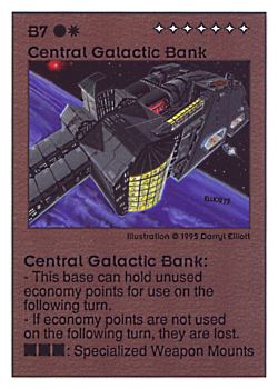 Need: 0    Want: 0    Have: 33 (+34)    Will Trade: 30    In Storage: 25              B7 ‑ Central Galactic Bank  Set: UE  Rarity: V1    Artist: Darryl Elliott    