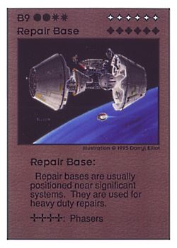 Need: 0    Want: 0    Have: 17 (+4)    Will Trade: 15    In Storage: 5              B9 ‑ Repair Base  Set: UE  Rarity: V1    Artist: Darryl Elliott    
