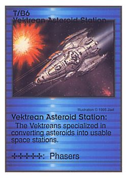 Need: 0    Want: 0    Have: 13 (+7)    Will Trade: 10    In Storage: 0              T/B6 ‑ Vektrean Asteroid Station  Set: AT  Rarity: R1    Artist: Douglas Chaffee*    