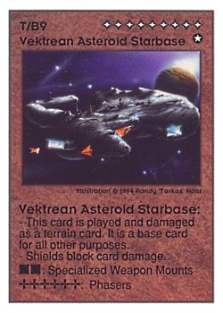 Need: 0    Want: 0    Have: 35 (+4)    Will Trade: 33    In Storage: 28              T/B9 ‑ Vektrean Asteroid Starbase  Set: UE  Rarity: V1    Artist: Randy 'Tarkas' Hoar    