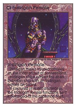 Need: 0    Want: 0    Have: 91 (+38)    Will Trade: 87    In Storage: 50              C1 ‑ Indirigan Female  Set: UE  Rarity: R1    Artist: Melissa A. Benson    