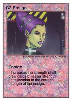 Need: 0    Want: 0    Have: 213 (+54)    Will Trade: 209    In Storage: 41              C2 ‑ Ensign  Set: UE  Rarity: U1    Artist: Ne'Ne Tina A. Thomas    