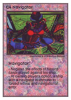 Need: 0    Want: 0    Have: 109 (+42)    Will Trade: 105    In Storage: 50              C4 ‑ Navigator  Set: UE  Rarity: R1    Artist: Melissa A. Benson    