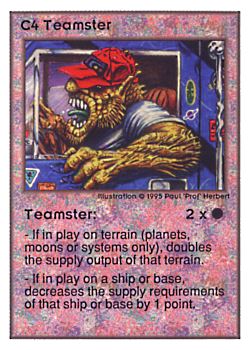 Need: 0    Want: 0    Have: 247 (+55)    Will Trade: 243    In Storage: 50              C4 ‑ Teamster  Set: UE  Rarity: C1    Artist: Paul 'Prof' Herbert    