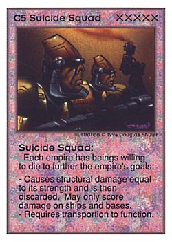 Need: 0    Want: 0    Have: 98 (+35)    Will Trade: 94    In Storage: 50              C5 ‑ Suicide Squad  Set: UE  Rarity: R1    Artist: Douglas Shuler    