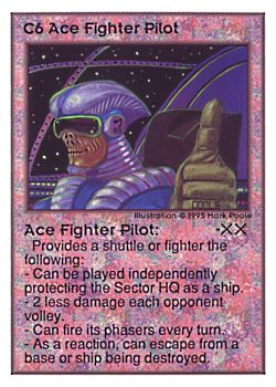 Need: 0    Want: 0    Have: 103 (+8)    Will Trade: 100    In Storage: 50              C6 ‑ Ace Fighter Pilot  Set: UE  Rarity: R1    Artist: Mark Poole    