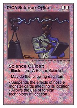 Need: 0    Want: 0    Have: 103 (+42)    Will Trade: 100    In Storage: 50              R/C6 ‑ Science Officer  Set: UE  Rarity: R1    Artist: Douglas Shuler    
