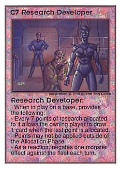 Need: 0    Want: 0    Have: 23 (+9)    Will Trade: 20    In Storage: 12              C7 ‑ Research Developer  Set: UE  Rarity: V1    Artist: Susan Van Camp    