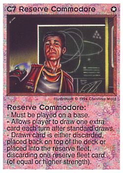 Need: 0    Want: 7    Have: 6    Will Trade: 0    In Storage: 0              C7 ‑ Reserve Commodore  Set: PE  Rarity: V1    Artist: Christina Wald    