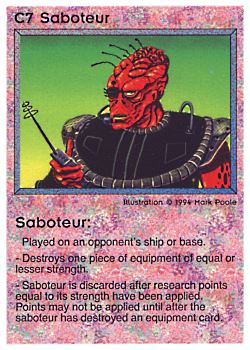 Need: 1    Want: 0    Have: 1 (+134)    Will Trade: 0    In Storage: 0              C7 ‑ Saboteur (Small Text)  Set: PE  Rarity: R2    Artist: Mark Poole    