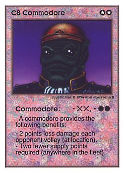 Need: 0    Want: 0    Have: 20 (+4)    Will Trade: 18    In Storage: 9              C8 ‑ Commodore  Set: UE  Rarity: V1    Artist: Ron Rousselle II    