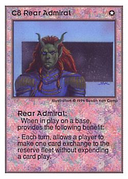 Need: 0    Want: 0    Have: 23 (+7)    Will Trade: 21    In Storage: 15              C8 ‑ Rear Admiral  Set: UE  Rarity: V1    Artist: Susan Van Camp    