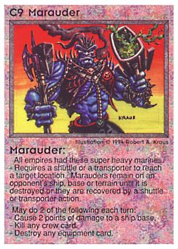 Need: 0    Want: 0    Have: 8 (+18)    Will Trade: 6    In Storage: 0              C9 ‑ Marauder  Set: PE  Rarity: V1    Artist: Robert A. Kraus    