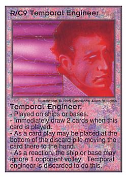 Need: 0    Want: 0    Have: 37    Will Trade: 33    In Storage: 23              R/C9 ‑ Temporal Engineer  Set: TG  Rarity: V1    Artist: Lawrence Allen Williams    