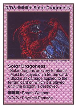 Need: 0    Want: 0    Have: 42 (+22)    Will Trade: 39    In Storage: 11              R/D6 ‑ Solar Dragoness  Set: UE  Rarity: V4    Artist: Edward P. Beard Jr.    