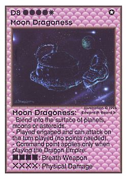 Need: 0    Want: 0    Have: 45 (+6)    Will Trade: 43    In Storage: 14              D8 ‑ Moon Dragoness  Set: UE  Rarity: V4    Artist: Edward P. Beard Jr.    