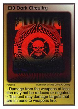 Need: 2    Want: 1    Have: 0    Will Trade: 0    In Storage: 0              E10 ‑ Dark Circuitry  Set: Per  Rarity: E1    Artist: David A. Cherry    