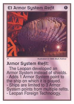 Need: 0    Want: 0    Have: 18    Will Trade: 10    In Storage: 9              E1 ‑ Armor System Refit  Set: AT  Rarity: U1    Artist: Michael Kelner*    