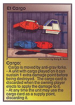 Need: 0    Want: 0    Have: 442 (+39)    Will Trade: 438    In Storage: 50              E1 ‑ Cargo  Set: UE  Rarity: C1    Artist: Gary A. Kalin    