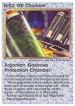 Need: 0    Want: 0    Have: 43    Will Trade: 35    In Storage: 34              R/E2 ‑ GP Chamber ‑ Argonian Gaseous Protection Chamber  Set: PE  Rarity: U1    Artist: Paul 'Prof' Herbert    