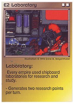 Need: 0    Want: 0    Have: 19    Will Trade: 11    In Storage: 6              E2 ‑ Laboratory  Set: PE  Rarity: C1    Artist: Cline A. Siegenthaler    