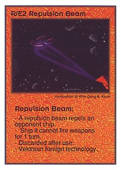 Need: 0    Want: 0    Have: 32 (+4)    Will Trade: 28    In Storage: 0              R/E2 ‑ Repulsion Beam  Set: UE  Rarity: V3    Artist: Gary A. Kalin    