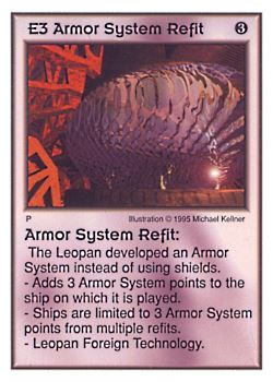 Need: 0    Want: 3    Have: 10    Will Trade: 0    In Storage: 0              E3 ‑ Armor System Refit  Set: AT  Rarity: R1    Artist: Michael Kelner    