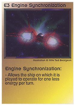 Need: 0    Want: 0    Have: 71    Will Trade: 63    In Storage: 58              E3 ‑ Engine Synchronization  Set: PE  Rarity: C2    Artist: Ted Beargeon    