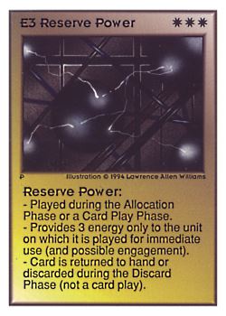 Need: 0    Want: 0    Have: 97 (+37)    Will Trade: 93    In Storage: 50              E3 ‑ Reserve Power  Set: UE  Rarity: R1    Artist: Lawrence Allen Williams    
