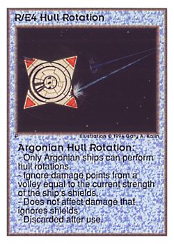 Need: 0    Want: 0    Have: 47 (+40)    Will Trade: 43    In Storage: 9              R/E4 ‑ Hull Rotation ‑ Argonian Hull Rotation  Set: UE  Rarity: V4    Artist: Gary A. Kalin    
