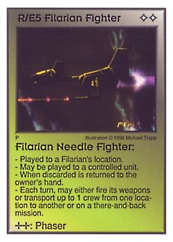 Need: 0    Want: 0    Have: 13    Will Trade: 5    In Storage: 1              R/E5 ‑ Filarian Fighter ‑ Filarian Needle Fighter  Set: Per  Rarity: U1    Artist: Michael Trapp    