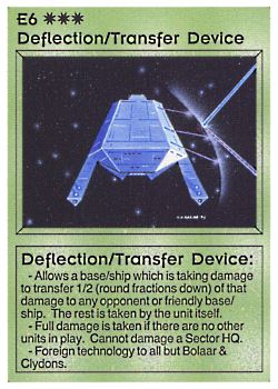 Need: 0    Want: 0    Have: 1 (+28)    Will Trade: 0    In Storage: 0              E6 ‑ Deflection/Transfer Device (Bolaar)  Set: AL  Rarity: U1    Artist: Gary A. Kalin    