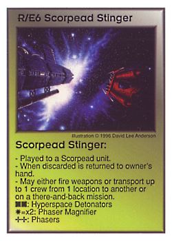Need: 1    Want: 3    Have: 3    Will Trade: 0    In Storage: 0              R/E6 ‑ Scorpead Stinger  Set: GI  Rarity: V1    Artist: David Lee Anderson    