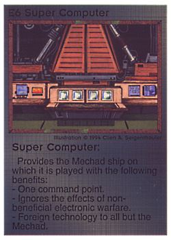Need: 1    Want: 0    Have: 1 (+122)    Will Trade: 0    In Storage: 0              E6 ‑ Super Computer (1st Print)  Set: PE  Rarity: R2    Artist: Cline A. Siegenthaler*    