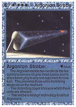 Need: 0    Want: 0    Have: 27 (+1)    Will Trade: 22    In Storage: 20              E7 ‑ Argonian Strobe  Set: BE  Rarity: U1    Artist: Gary A. Kalin    