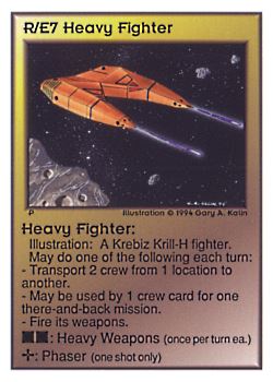 Need: 0    Want: 0    Have: 20 (+4)    Will Trade: 17    In Storage: 9              R/E7 ‑ Heavy Fighter  Set: UE  Rarity: V1    Artist: Gary A. Kalin    