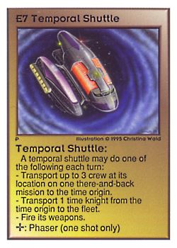 Need: 0    Want: 0    Have: 234 (+105)    Will Trade: 231    In Storage: 43              E7 ‑ Temporal Shuttle  Set: UE  Rarity: U1    Artist: Christina Wald    