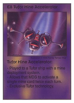 Need: 2    Want: 0    Have: 5    Will Trade: 0    In Storage: 0              E8 ‑ Tufor Mine Accelerator  Set: AT  Rarity: V1    Artist: Randy 'Tarkas' Hoar    