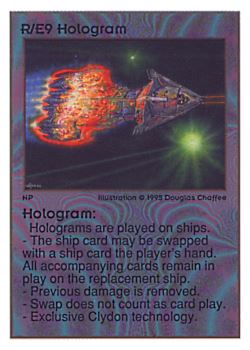 Need: 0    Want: 0    Have: 37 (+12)    Will Trade: 35    In Storage: 33              R/E9 ‑ Hologram  Set: UE  Rarity: V1    Artist: Douglas Chaffee    